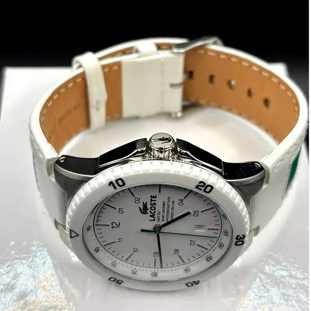 Lacoste Toronto 2010563 White Green Leather Quartz Men's Watch 44mm